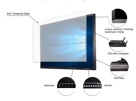Écran plat interactif intelligent de 55 pouces avec écran tactile, format 16:9 et toucher 10 points