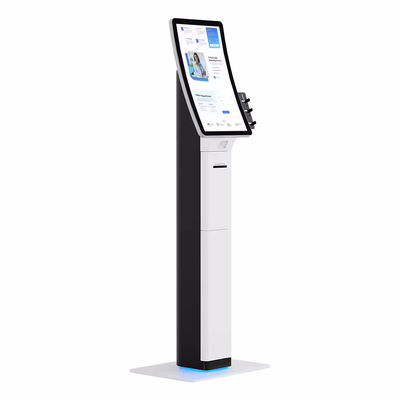 Kiosque POS élégant avec scanner de code-barres et imprimante de reçus pour un libre-service simplifié