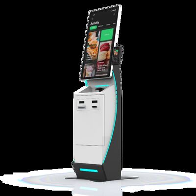 Borne d'enregistrement automatique avec lecteur de passeport et système d'exploitation Windows 10, dotée de lumières LED personnalisées pour une gestion améliorée des visiteurs