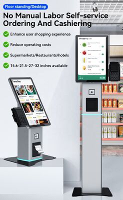 Borne de libre-service tactile de 21,5 pouces avec paiement NFC et système d'exploitation personnalisable pour restaurants et commerces de détail