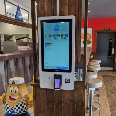 Borne de commande en libre-service avec écran LCD de 32 pouces et support mural, garantie de 3 ans, pour la restauration rapide et le commerce de détail