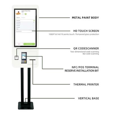 Borne de commande en libre-service avec écran LCD de 32 pouces et support mural, garantie de 3 ans, pour la restauration rapide et le commerce de détail