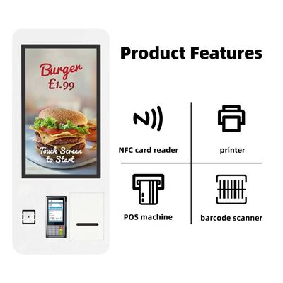 Borne de commande en libre-service avec écran LCD de 32 pouces et support mural, garantie de 3 ans, pour la restauration rapide et le commerce de détail