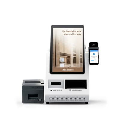 Kiosque d'enregistrement automatique Android POS avec scanner de passeport et distributeur de cartes pour les hôtels