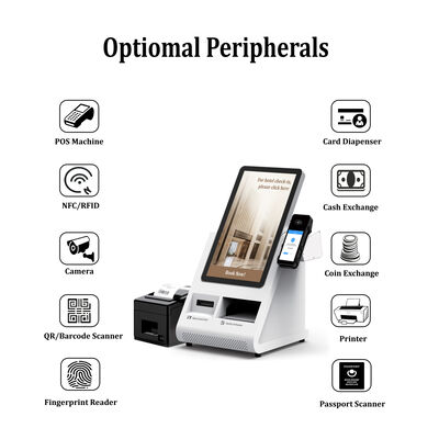 Kiosque d'enregistrement automatique Android POS avec scanner de passeport et distributeur de cartes pour les hôtels
