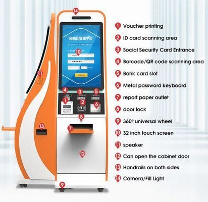 Borne de paiement en libre-service avec écran tactile de 21,5/32 pouces, système d'exploitation Android/Windows et connectivité WiFi/Ethernet/Bluetooth/3G/4G