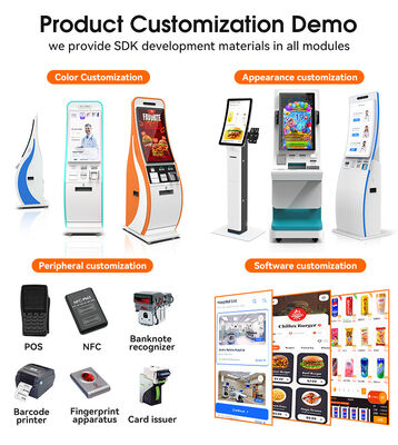 Borne de paiement en libre-service avec écran tactile de 21,5/32 pouces, système d'exploitation Android/Windows et connectivité WiFi/Ethernet/Bluetooth/3G/4G