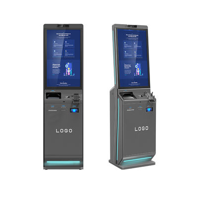 Borne de libre-service tactile capacitive de 32 pouces avec reconnaissance faciale et conception sur pied pour l'enregistrement des hôtels