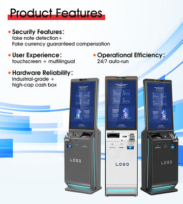 Borne de libre-service tactile capacitive de 32 pouces avec reconnaissance faciale et conception sur pied pour l'enregistrement des hôtels