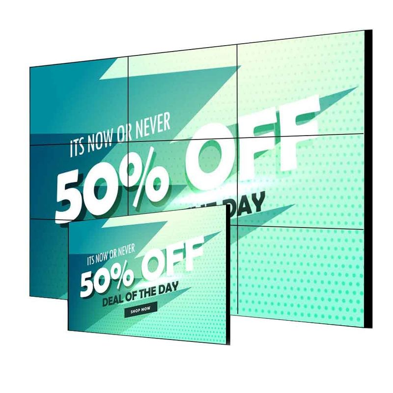 Écran d'épissage LCD ultra étroit UHD 55 pouces 3,5 mm Affichage murale vidéo intérieur