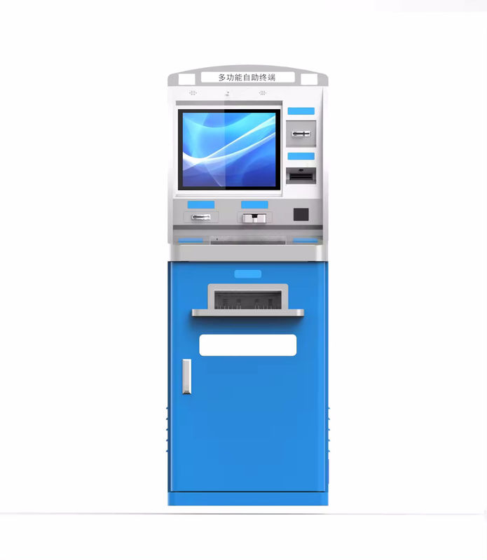 Borne d'enregistrement automatique personnalisée avec éclairage LED, système intégré d'émission de cartes de désordre et capacité de carte de crédit