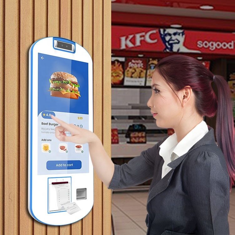 21.5 Inch Touchscreen Wall Mounted Self Ordering Kiosk with Multi-language Support and Cashless Payment Terminal