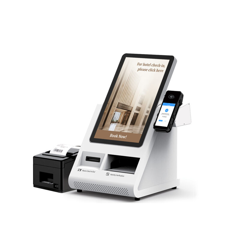 Kiosque d'enregistrement automatique Android POS avec scanner de passeport et distributeur de cartes pour les hôtels
